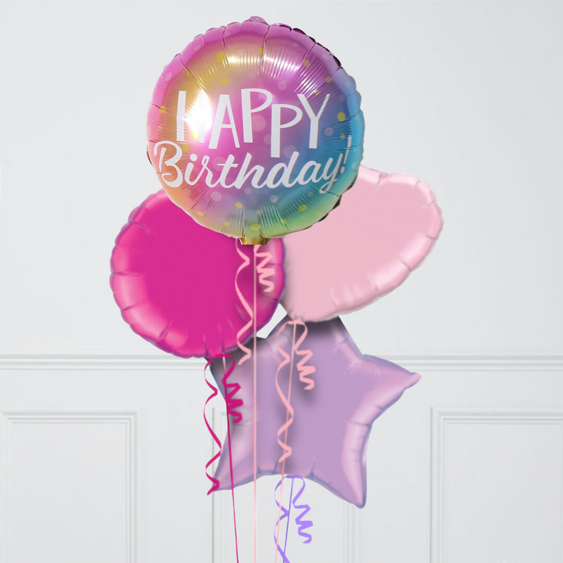 Gradient Happy Birthday Inflated Foil Balloon Bunch
