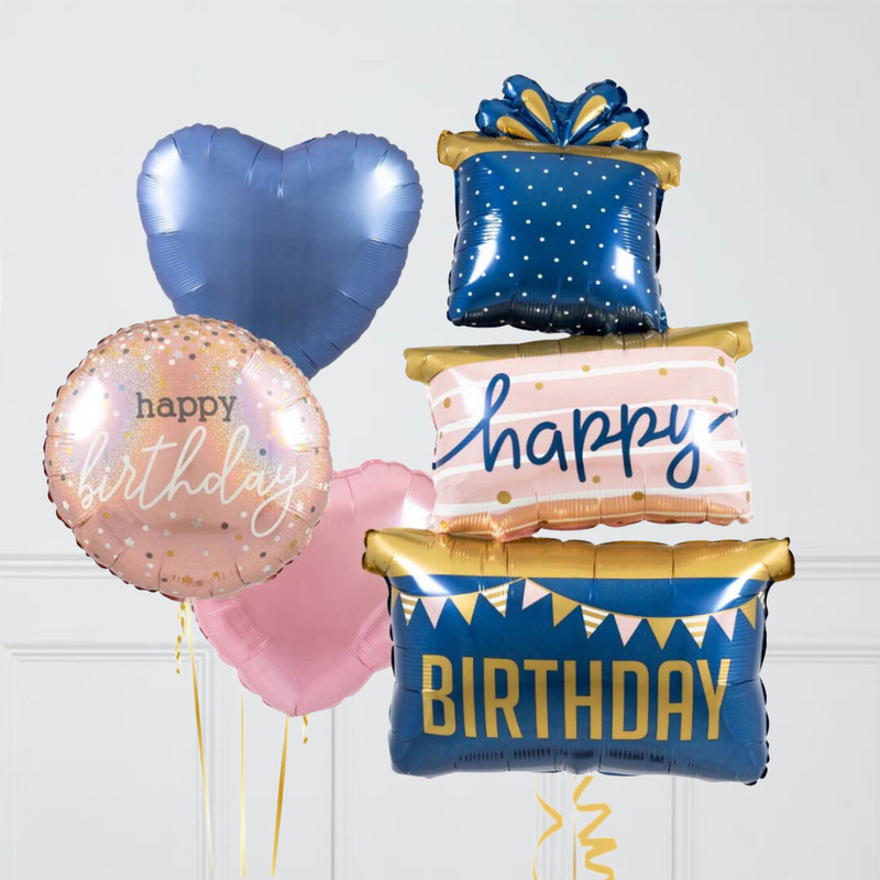 Happy Birthday Present Stack Foil Inflated Balloon Bouquet