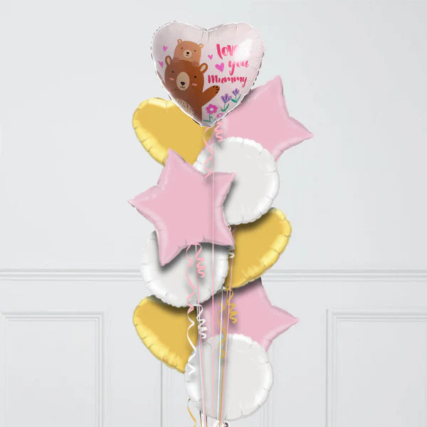 Mummy Bear Mother's Day Hearts Inflated Foil Balloon Bunch