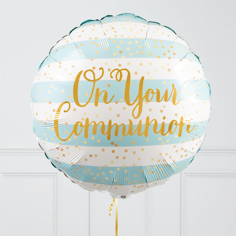 On Your Communion Baby Blue Inflated Foil Balloon Bunch
