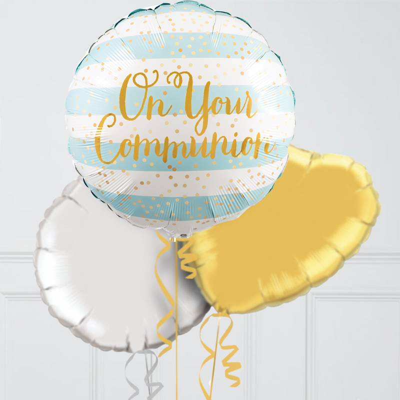 On Your Communion Baby Blue Inflated Foil Balloon Bunch