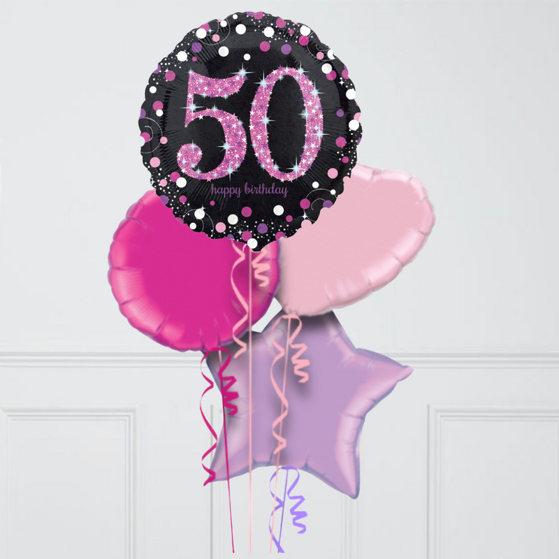 Pink Holographic 50th Birthday Inflated Foil Balloon Bunch