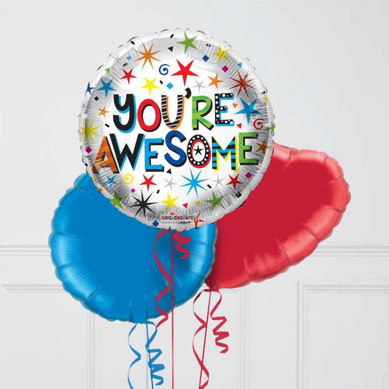 You're Awesome Hearts Inflated Foil Balloon Bunch